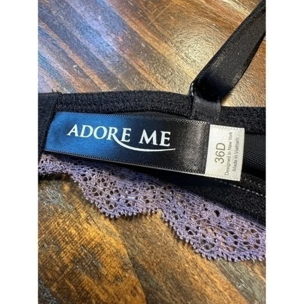 Adore Me Black Purple Lace Balcony Bra Underwire Padded 36D Women's NWT